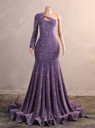 Purple Mermaid Sequins One Shoulder Prom Dress