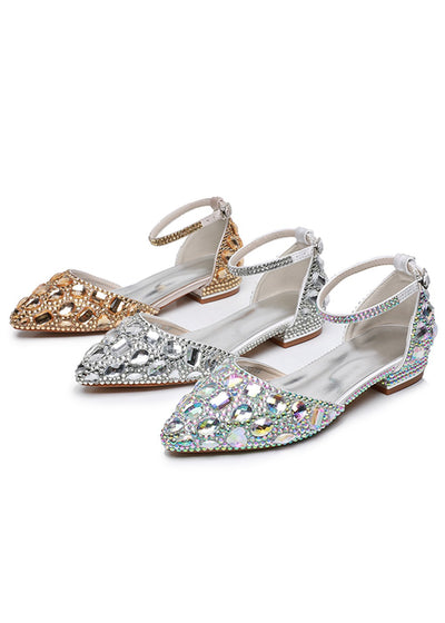 Leisure Pointed Low Heel Rhinestone Bride Shoes