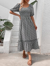 Floral Short Sleeve Vintage Long Dress