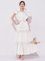 Heavy Industry Stitching Lapel Long Dress