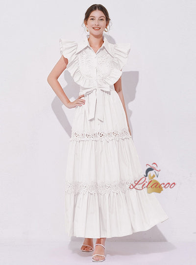 Heavy Industry Stitching Lapel Long Dress