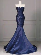 Navy Blue Mermaid Sweetheart Pleats Prom Dress