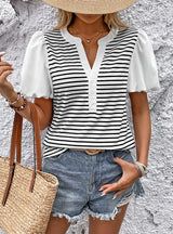Small Stand Collar Casual Striped T-shirt
