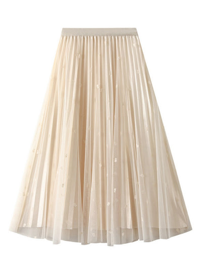 High Waist Pleated Gauze Skirt