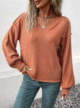 Long Sleeve Solid Color V-neck Sweater
