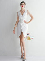 V-neck Split Sequins Beading Short Prom Dress