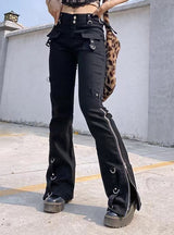 Low Waist Flared Pants Zipper Slim Jeans