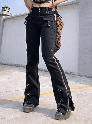 Low Waist Flared Pants Zipper Slim Jeans