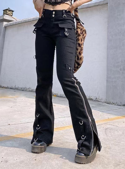 Low Waist Flared Pants Zipper Slim Jeans