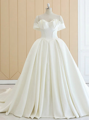 White Satin Off The Shoulder Wedding Dress