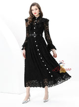 Wooden Ear Spliced Lace Long Dress