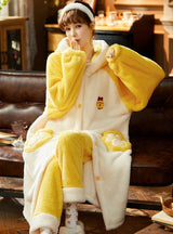 Yellow Two-piece Winter Cute Long Flannel Thickening
