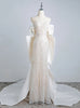 Beige White Mermaid Sequins Pearls Prom Dress