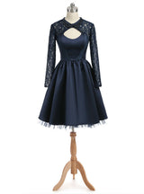Navy Blue Long Sleeve Beading Homecoming Dress