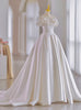 White Satin Off the Shoulder 3D Flower Wedding Dress