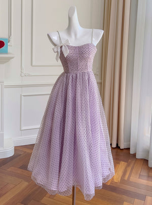 Purple Tulle Wave Point Straps Prom Dress