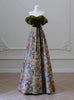 Green Velvet Print Short Sleeve Prom Dress