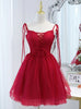 Burgundy Tulle Lace Beading Homecoming Dress
