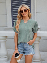 Solid Color V-neck Loose Short-sleeved T-shirt
