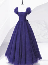 Dark Purple Tulle Sequins Pleats Prom Dress