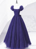 Dark Purple Tulle Sequins Pleats Prom Dress