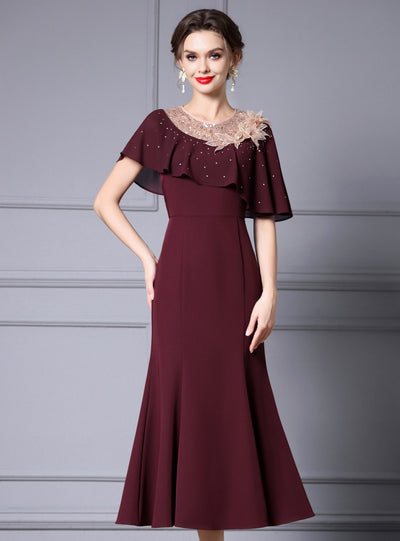 Burgundy Sequins Flower Mother Of The Bride Dress