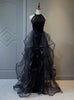 Black Sequins Halter Beading Prom Dress