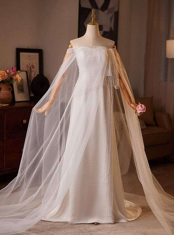 Simple White Pleats Wedding Dress