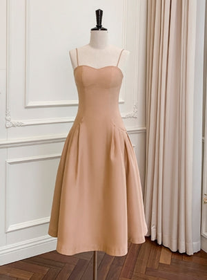 Champagne Suspenders Slim Prom Dress