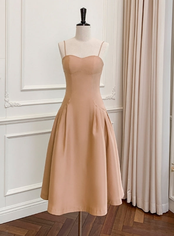 Champagne Suspenders Slim Prom Dress