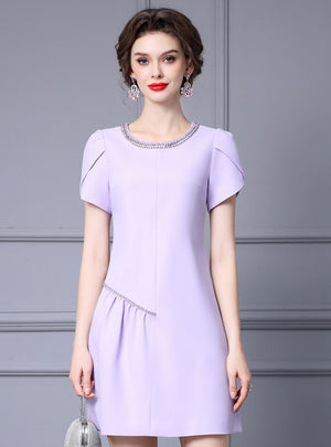 Purple Short Sleeve Mother Of The Bride Dress