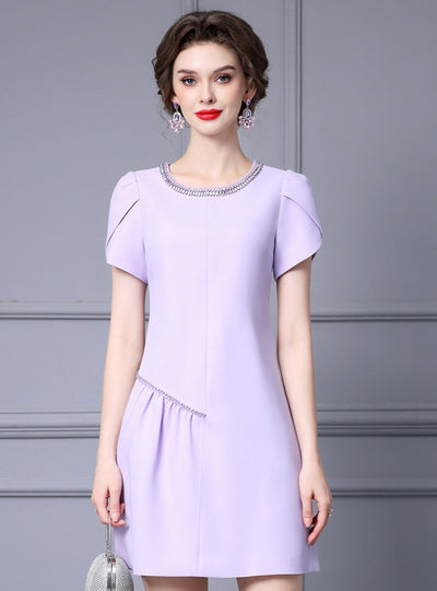 Purple Short Sleeve Mother Of The Bride Dress