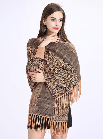 Leopard Tassel Knitted Cardigan Shawl