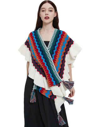 National Wind Ruffled Knitted Shawl