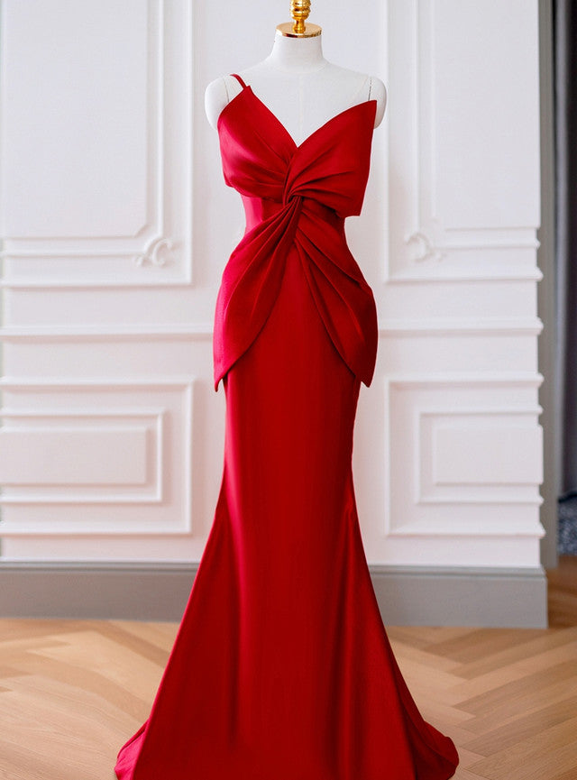 Red Mermaid Satin Straps Prom Dress