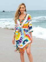 Sexy Printed Floral Fringed Beach Bikini Cover Up