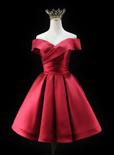 Burgundy Satin Pleats Homecoming Dress