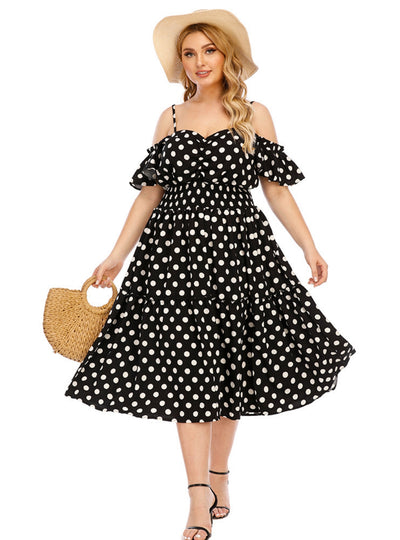 Polka-dot Suspender Loose Dress