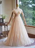 Champagne Tulle Sequins Pleats Butterfly Prom Dress