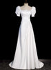 White Satin Short Sleeve Pleats Wedding Dress