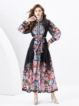 Retro Long Sleeve Slim Printed Dress