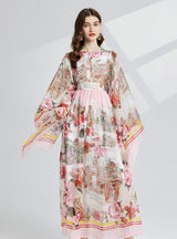 Retro Palace Horn Long Sleeve Loose Printed Long Dress