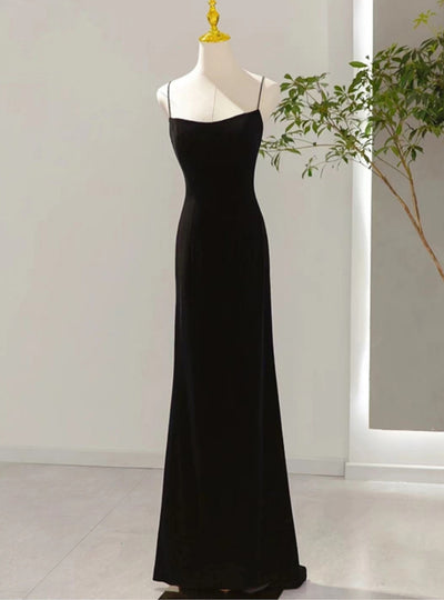Black Mermaid Velvet Spaghetti Straps Prom Dress