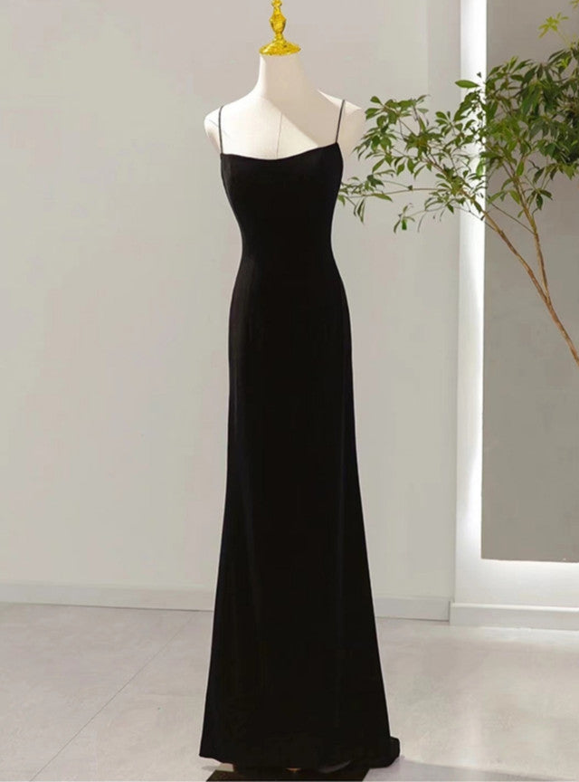Black Mermaid Velvet Spaghetti Straps Prom Dress