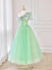 Green Tulle Straps Beading Prom Dress