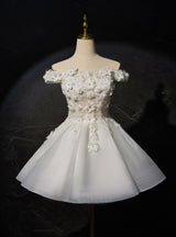 White Tulle 3D Appliques Homecoming Dress