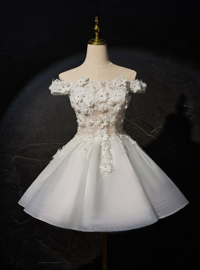 White Tulle 3D Appliques Homecoming Dress
