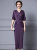Purple V-neck Pleats Mother Of The Bride Dress