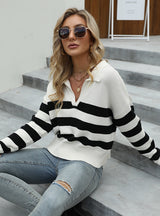 Long Sleeve Loose Striped Contrast Pullover Sweater