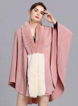 Loose Fur Collar Knitted Cardigan Shawl Cloak